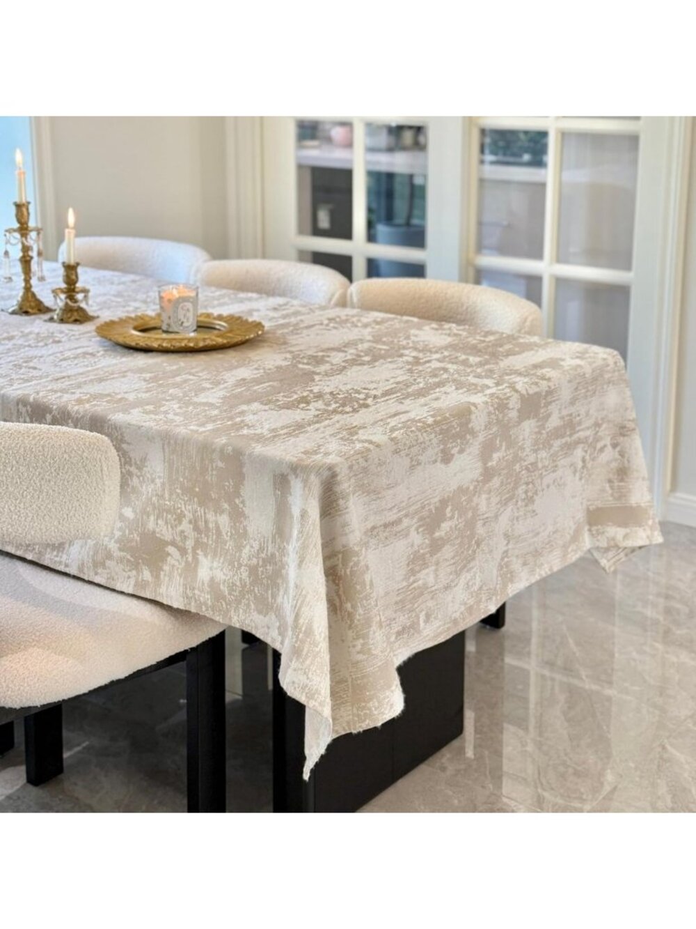 Beige Rectangle Tablecloth 60x84 Inch - Elegant Dining Decor for Home Events
